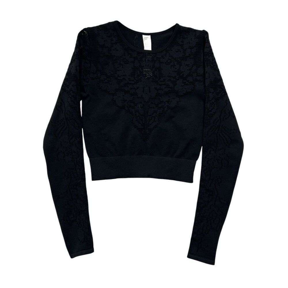 Fabletics Women's Size Small Black Flora Seamless Long-Sleeve Top